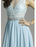 Sheer Back Lace Long Chiffon Prom Dress 